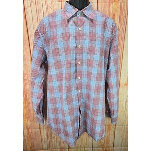 Peter Millar Mens Red & Blue Plaid Button-Down Cotton Crown Shirt XL